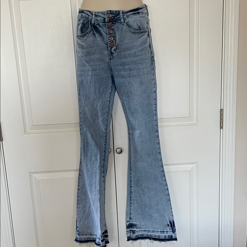 Chic Lace-Up Blue Flare Jeans #198